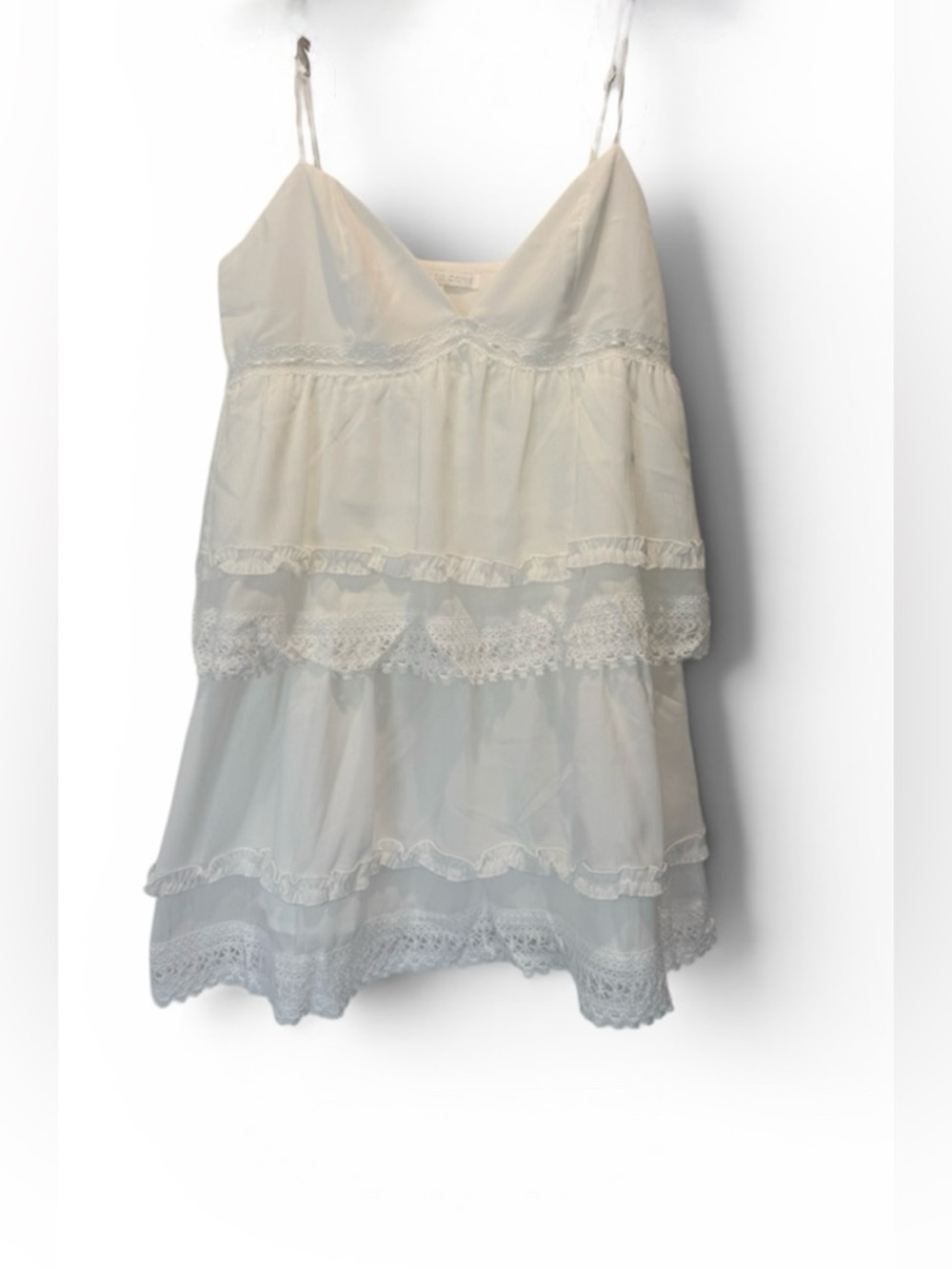 Worn once! White Lace Tiered Spaghetti-Strap Dress
